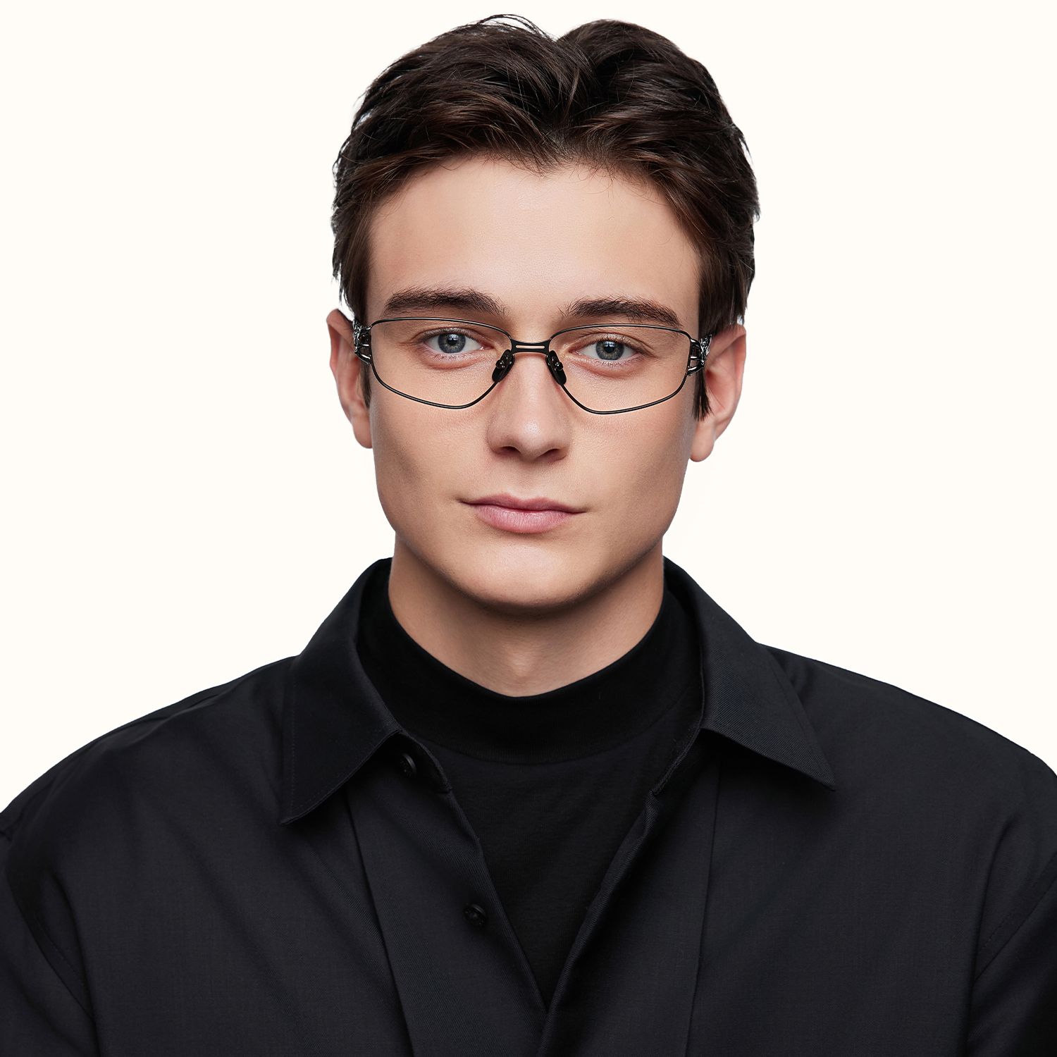 Spine - Geometric Metal Grey Eyeglasses by Vooglam - Lifestyle Look