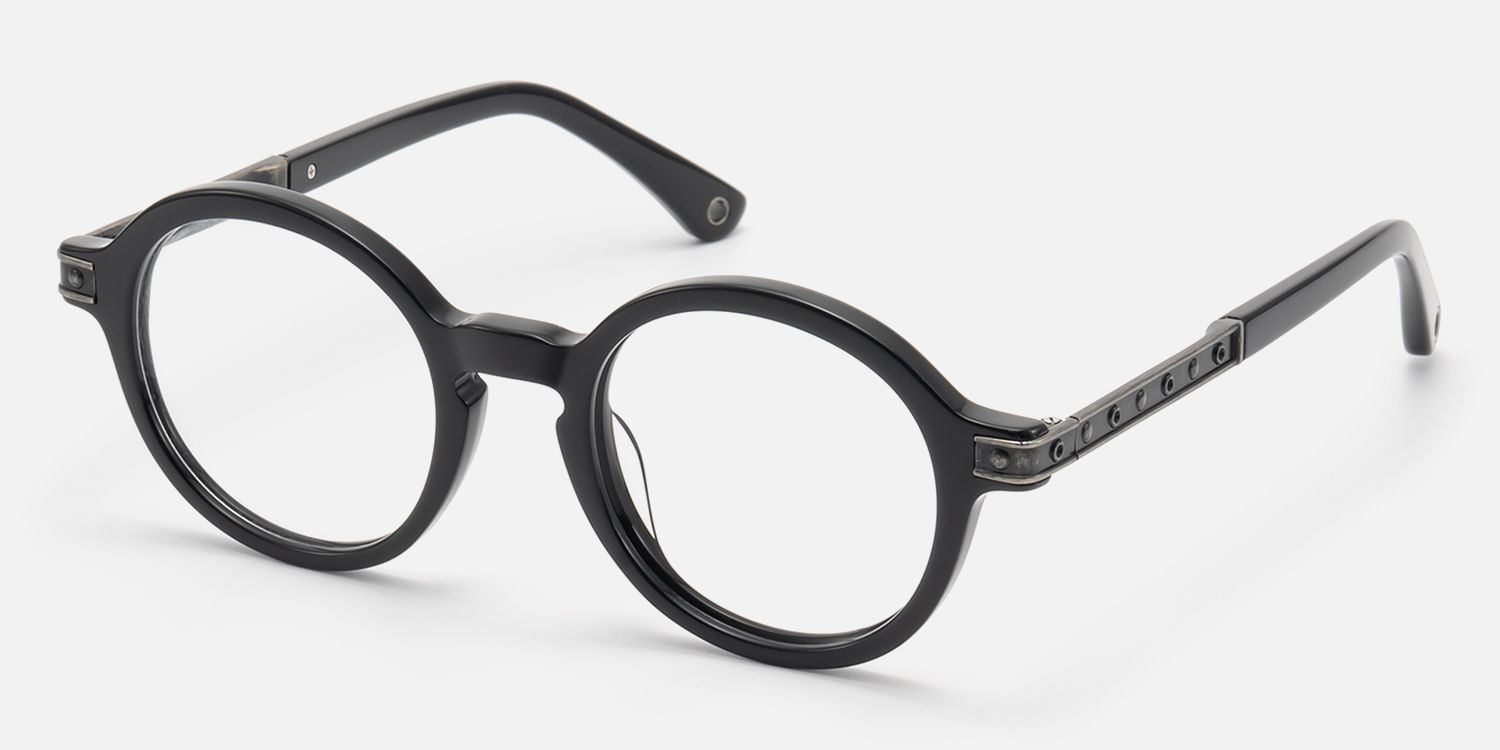 Lennon - Vintage Metal Black Retro Round Frames by Vooglam - Front View