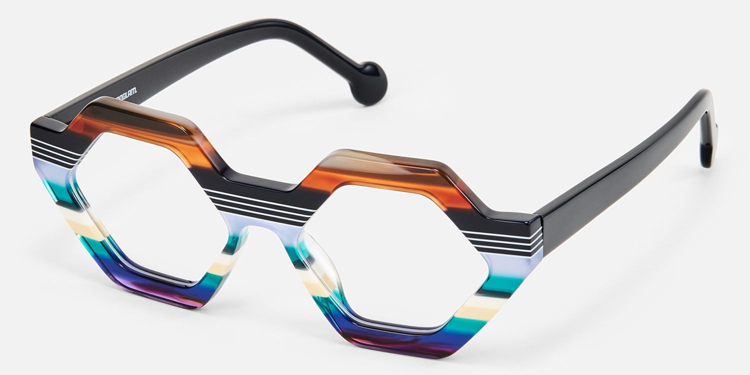 Ailsa - Multi Color Hexagon Acetate Glasses by Vooglam - Front View