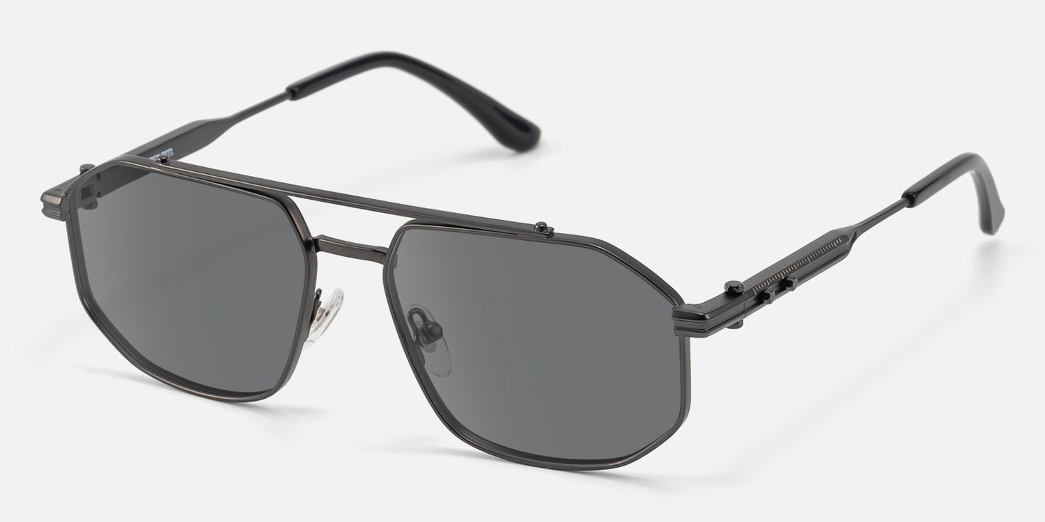 Ando - Matte Black Geometric Gunmetal Sunglasses by Vooglam - Front View