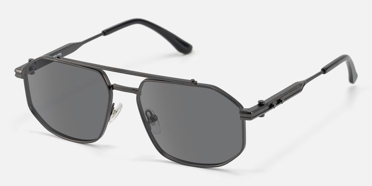 Ando - Matte Black Geometric Gunmetal Sunglasses by Vooglam