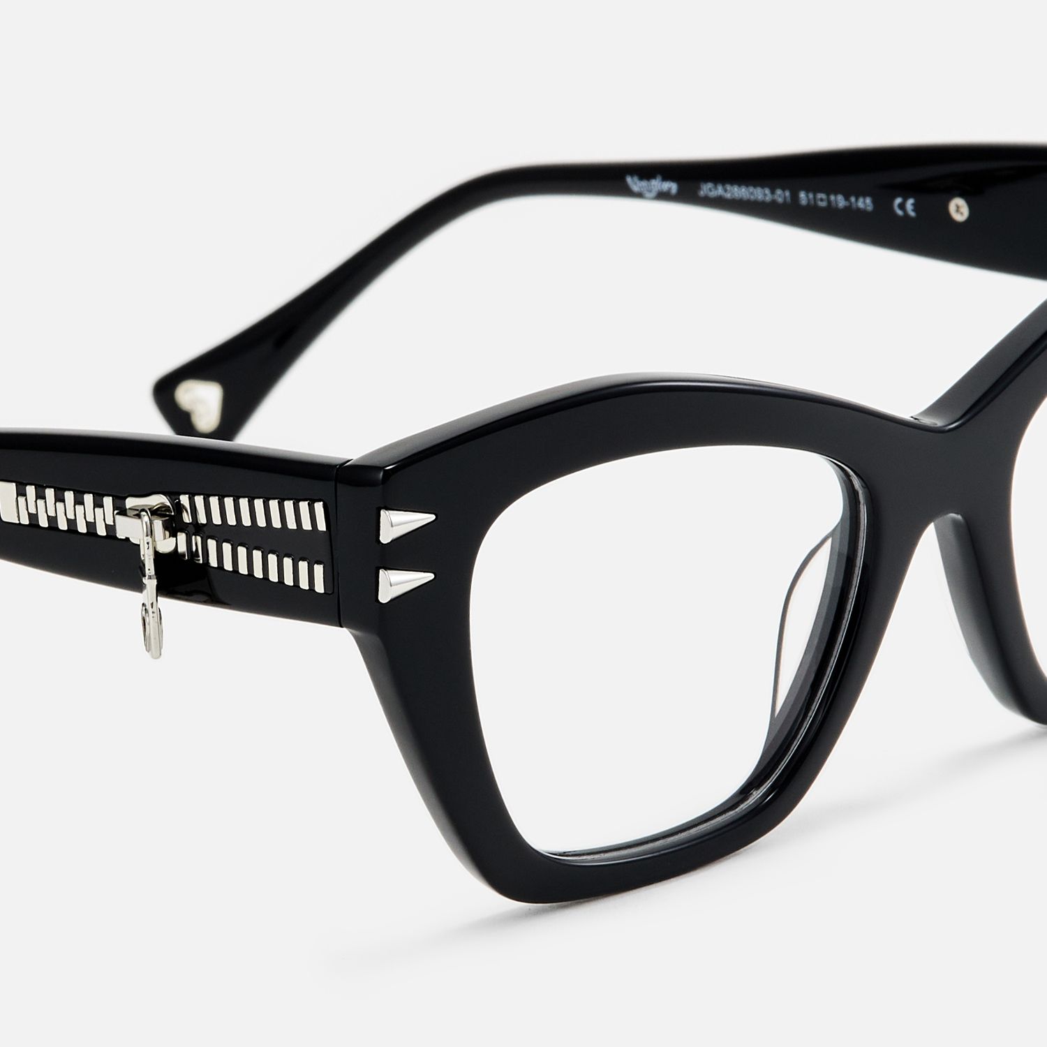 Manon - Zipper Chunky Black Cateye Glasses by Vooglam - Design Details