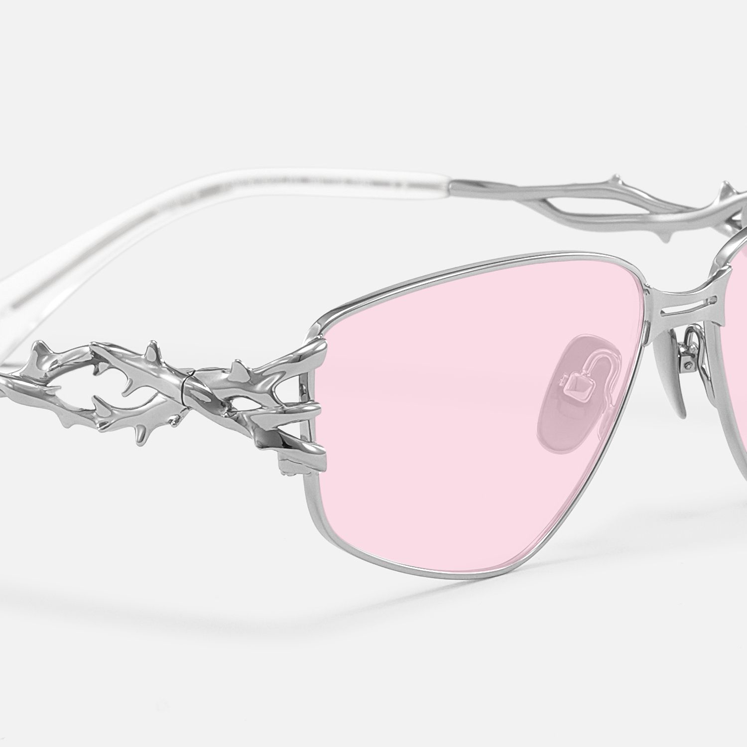 Spine - Silver Metal Pink Tinted Sunglasses by Vooglam - Design Details
