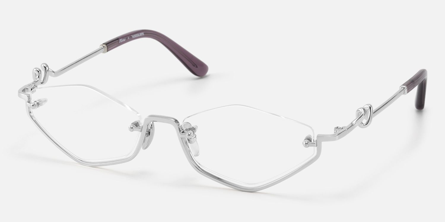 Niseko - Silver Diamond Shape Bottom Rim Glasses by Vooglam - Front View