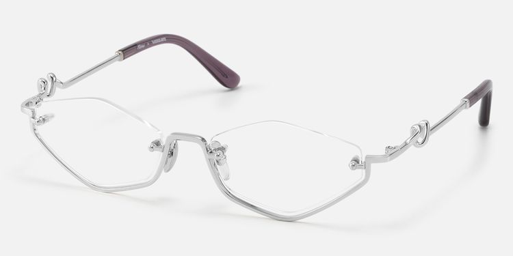 Niseko - Silver Diamond Shape Bottom Rim Glasses by Vooglam