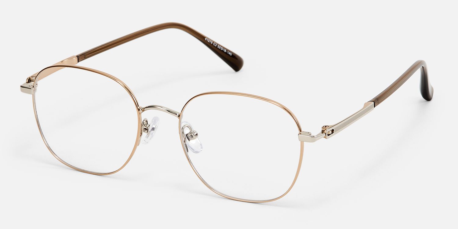 Luxe - Round Gold Eyeglasses by Vooglam - Front View