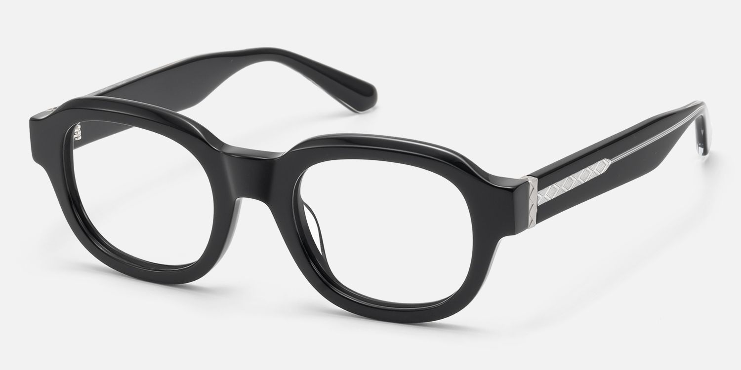 Eerie - Shiny Black Diamond Patterned Glasses by Vooglam - Front View