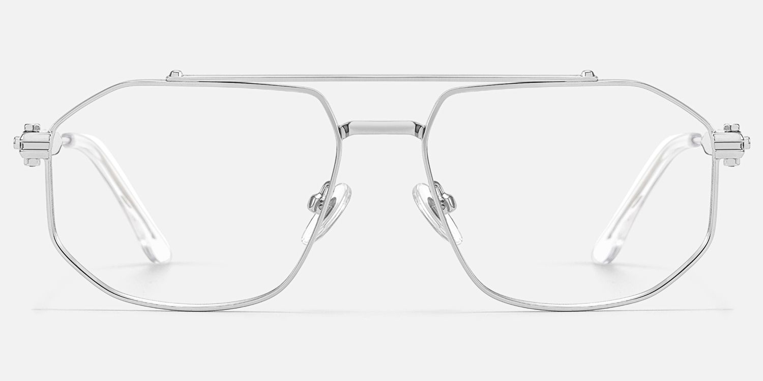 Ando-Chrome Silver Aviator Mechanical Glasses by Vooglam - Angle View