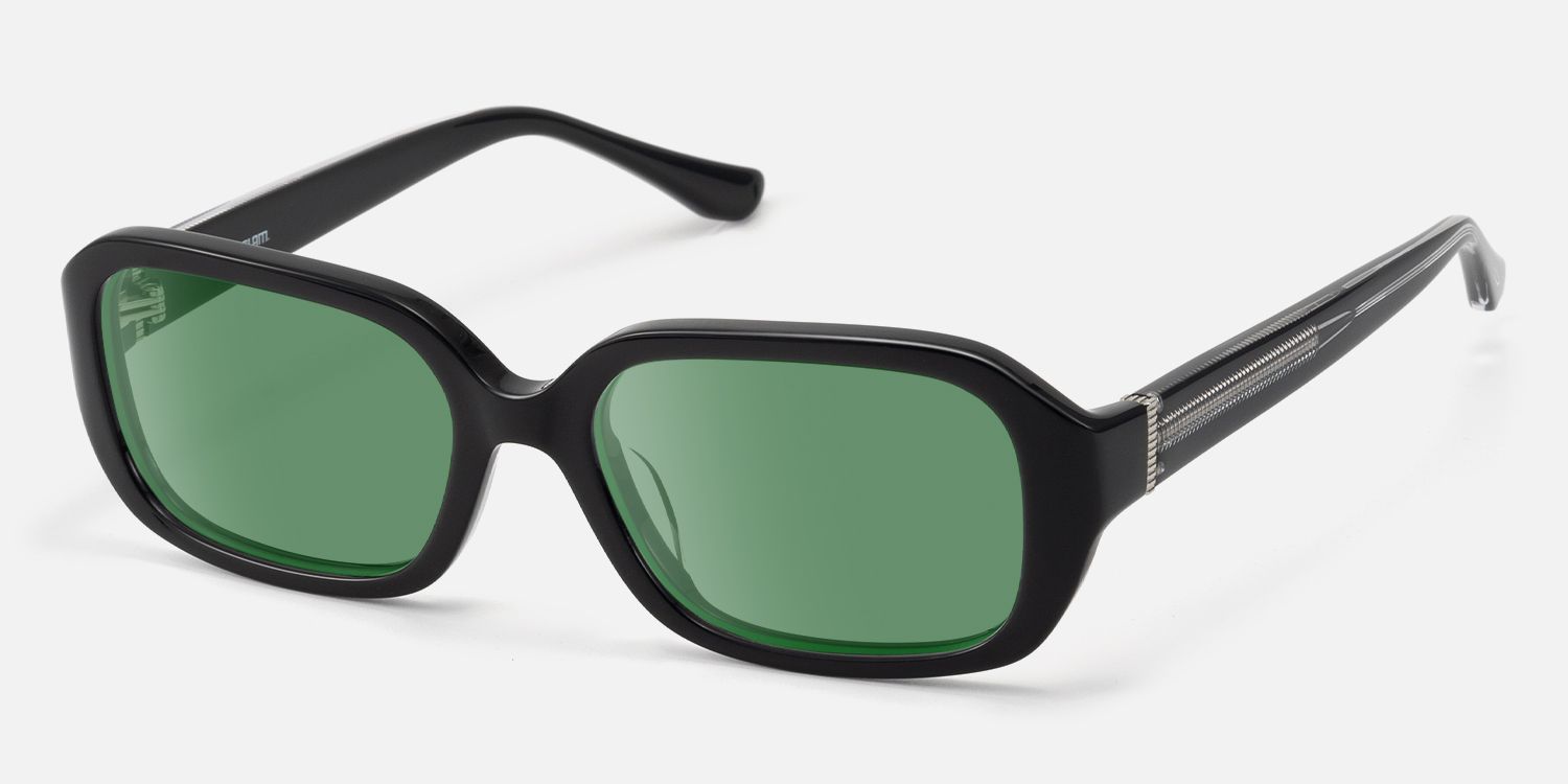 Mies - Industrial Black Green Tinted Sunglasses by Vooglam - Front View