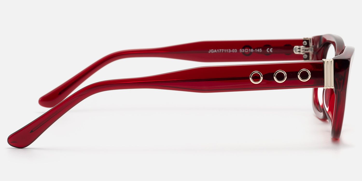 Riven - Bold Ruby Red Thick Cat Eye Frame by Vooglam - Side View