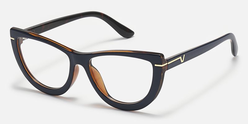 Rhea - Dark Blue Cateye Glasses With Gold Deco by Vooglam