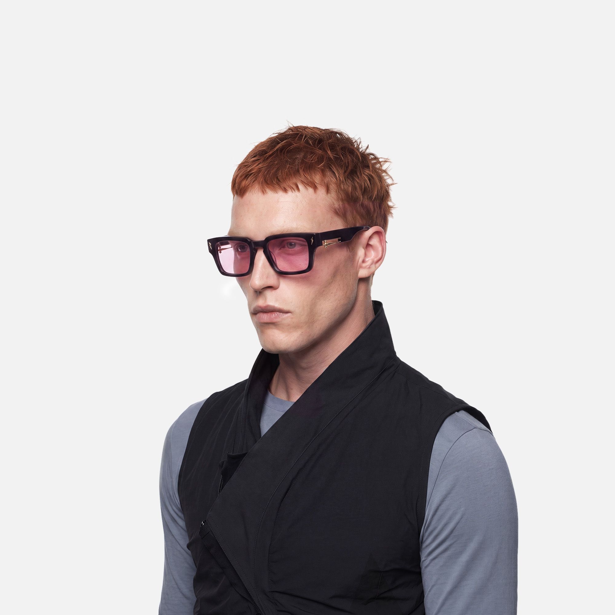 Stiletto - Pink Tinted Black Sword Sunglasses by Vooglam - Model Side Profile