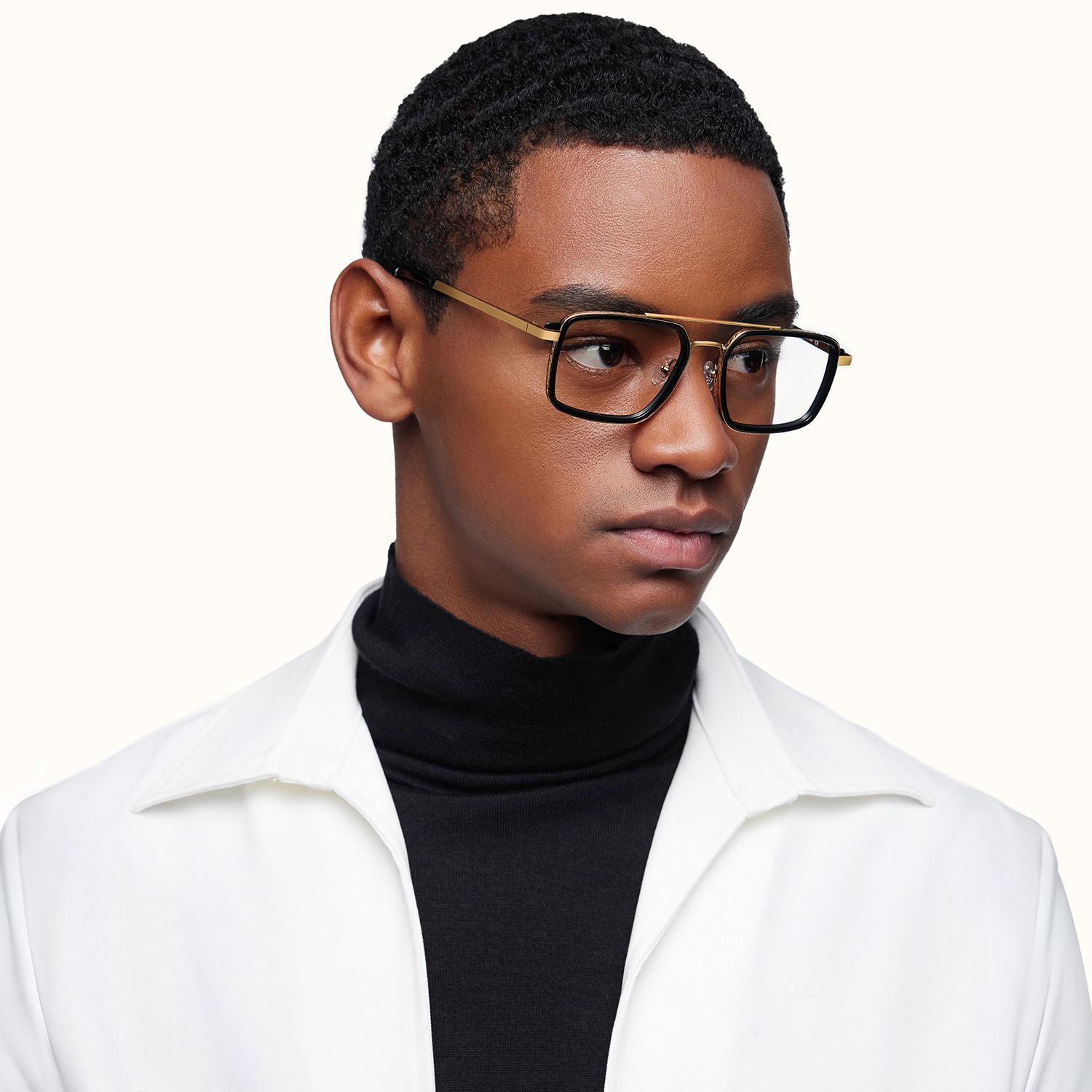 Navigator - Black & Gold Rectangle Aviator Glasses by Vooglam - Lifestyle Look