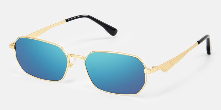 Aether - Thin Gold Geometric Blue Mirrored Shades by Vooglam