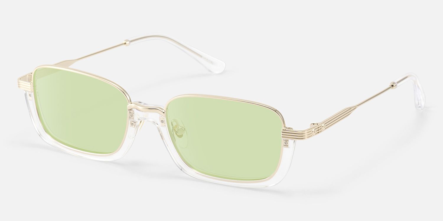 Basel - Light Extra Wide Gold Wire Rim Sunglasses by Vooglam - Front View