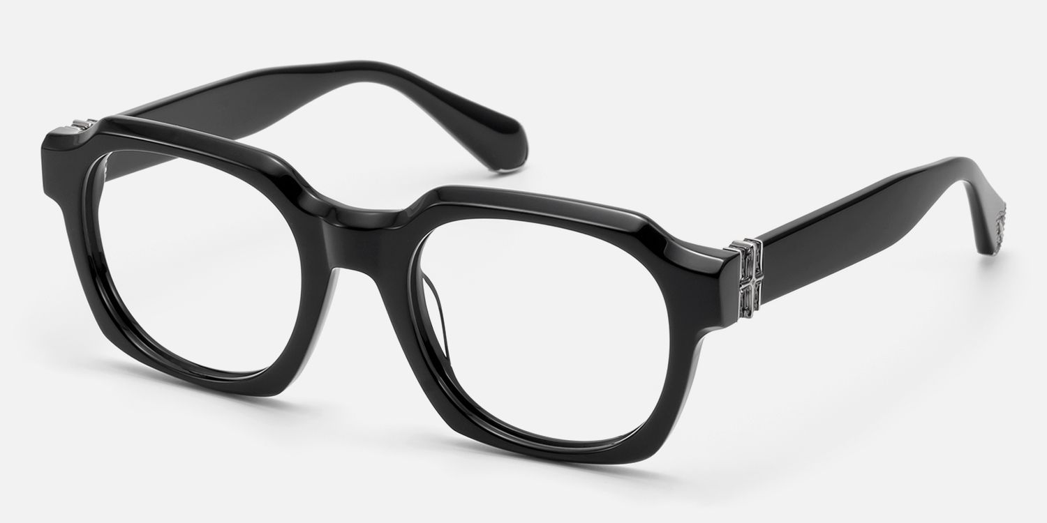 Vernon - Glossy Black Gothic Hexagon Glasses by Vooglam - Front View