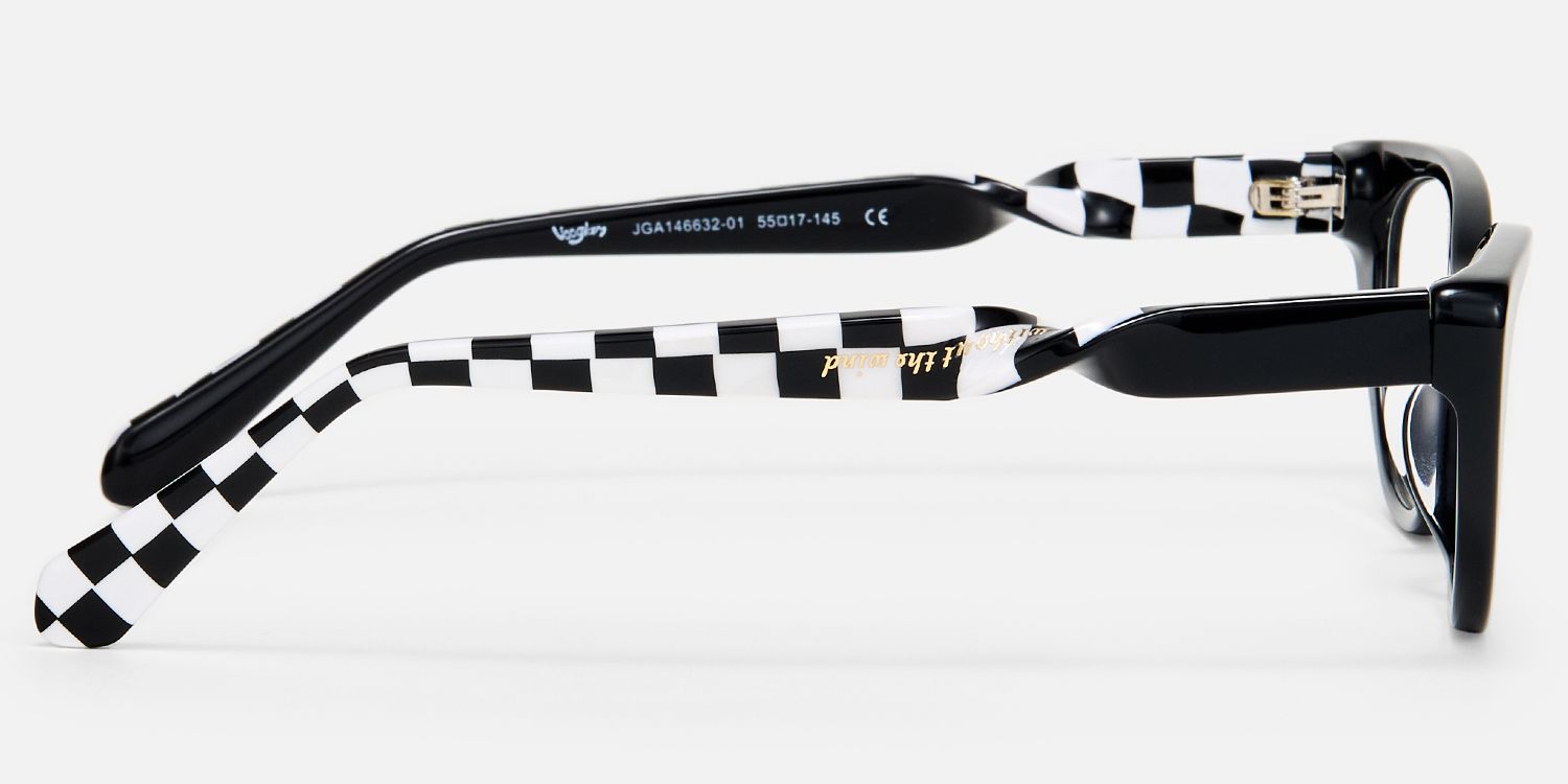 Harena - Narrow Black Cateye Checkered Glasses by Vooglam - Side View