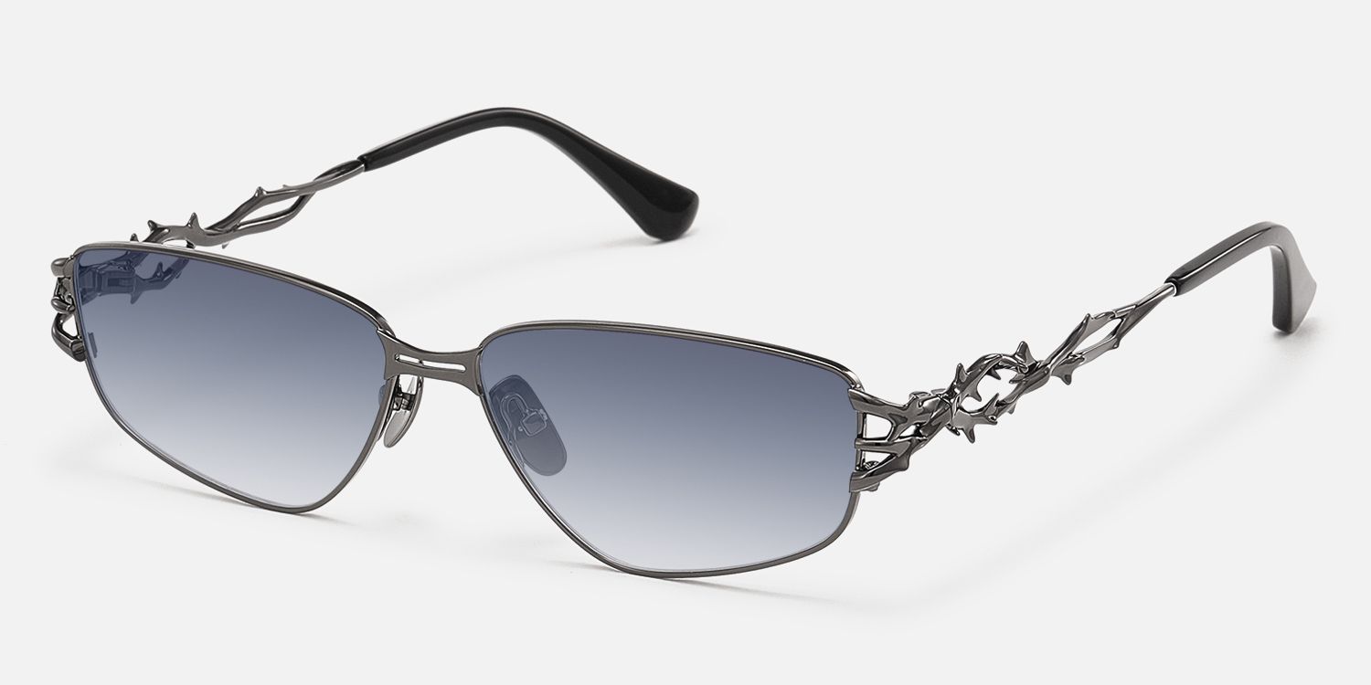 Spine - Gunmetal Thorn Geometric Sunglasses by Vooglam - Front View