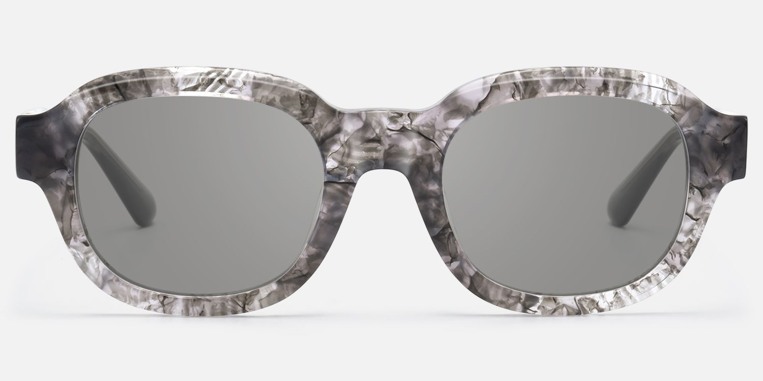 Eerie - Gray Marbled Round Tortoise Sunglasses by Vooglam - Angle View
