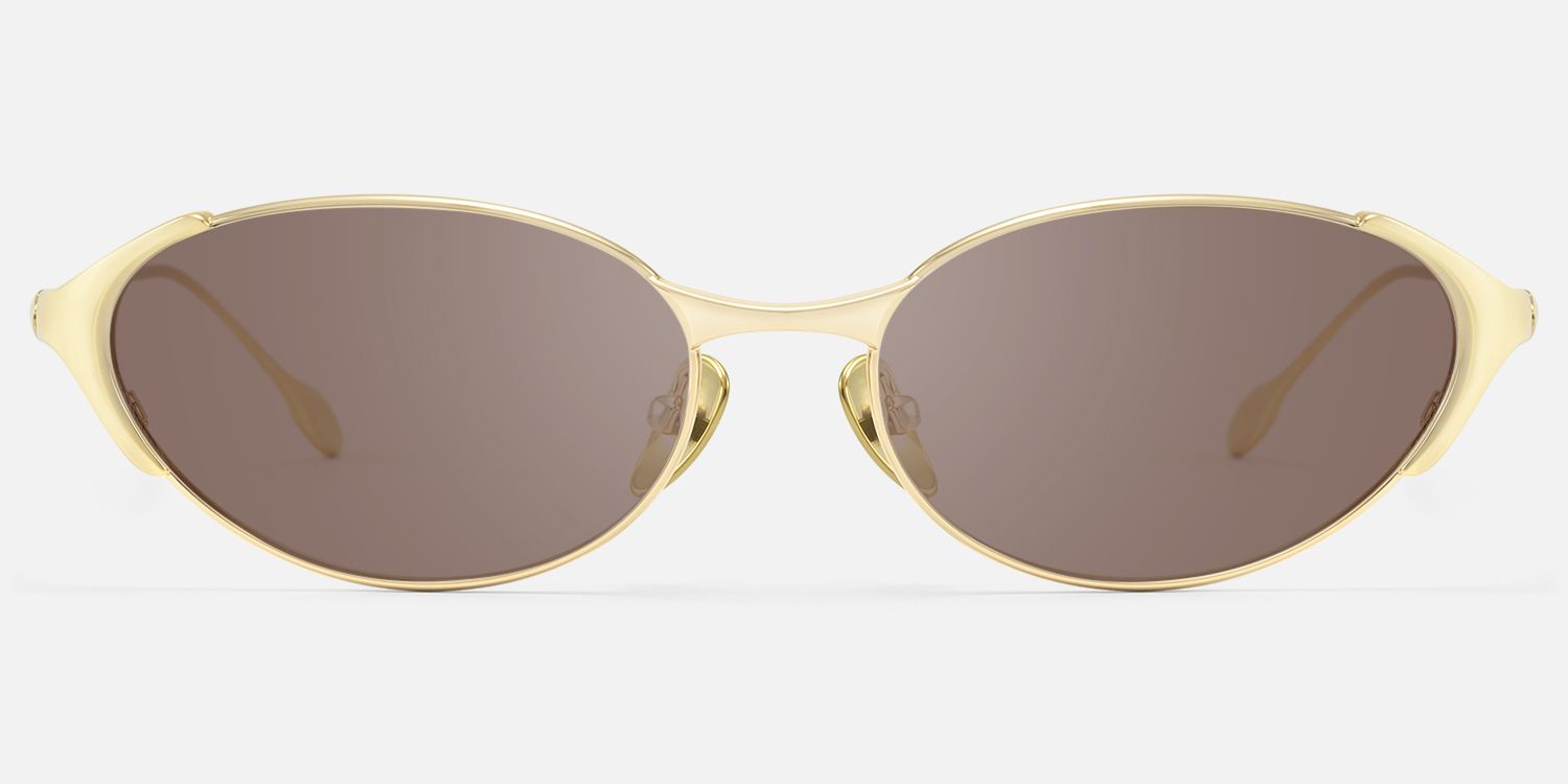 Ebisu - Vintage Oval Silver Brown Tinted Sunnies by Vooglam - Angle View