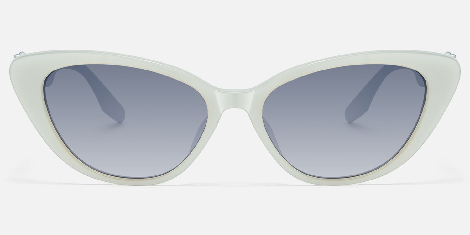 No Fate - Silver White Cat Eye Sunglasses by Vooglam - Angle View