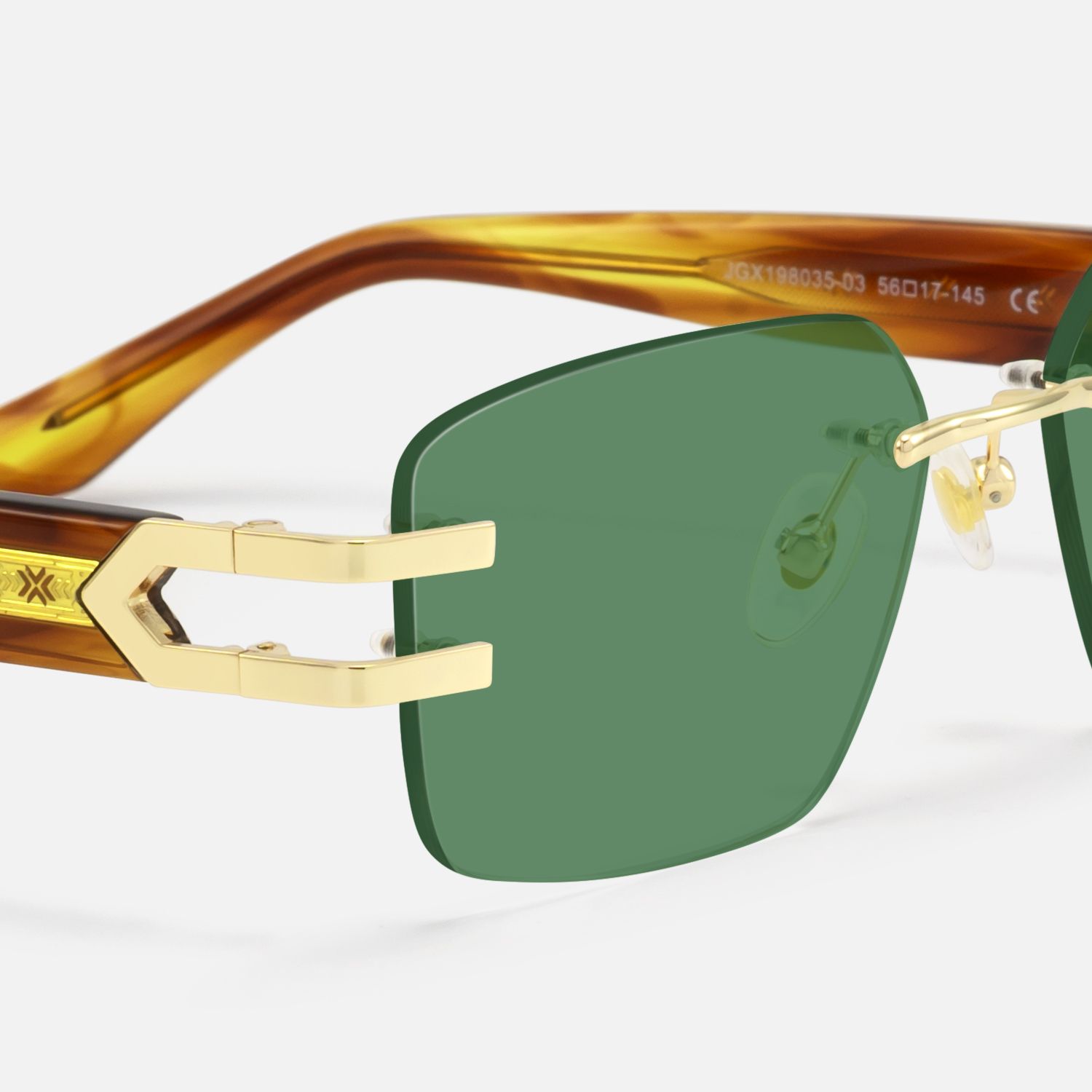Aurum - Rimless Gold Tortoise Dark Green Shades by Vooglam - Design Details