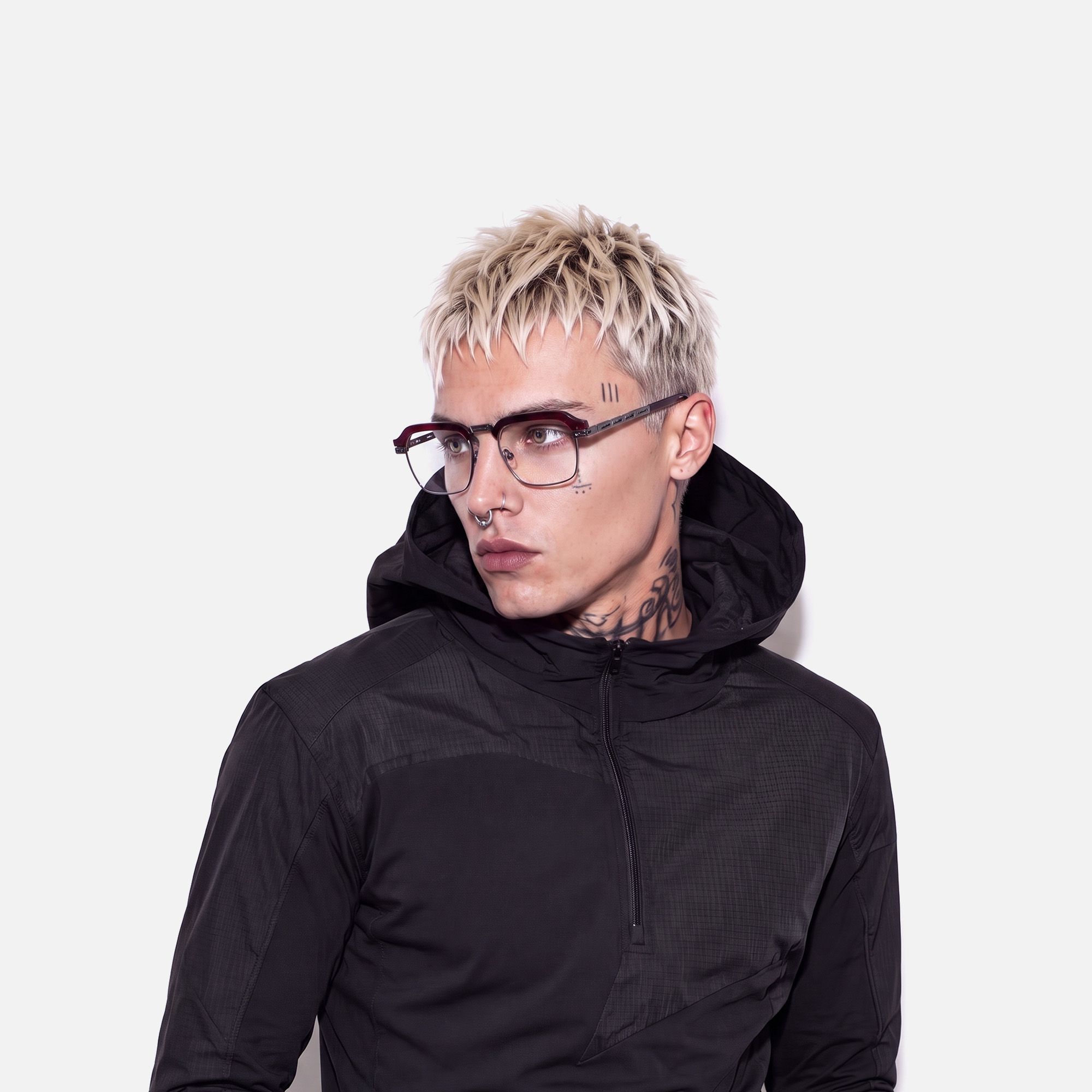 Archive - Red & Gunmetal Razor Blade Glasses by Vooglam - Model Side Profile