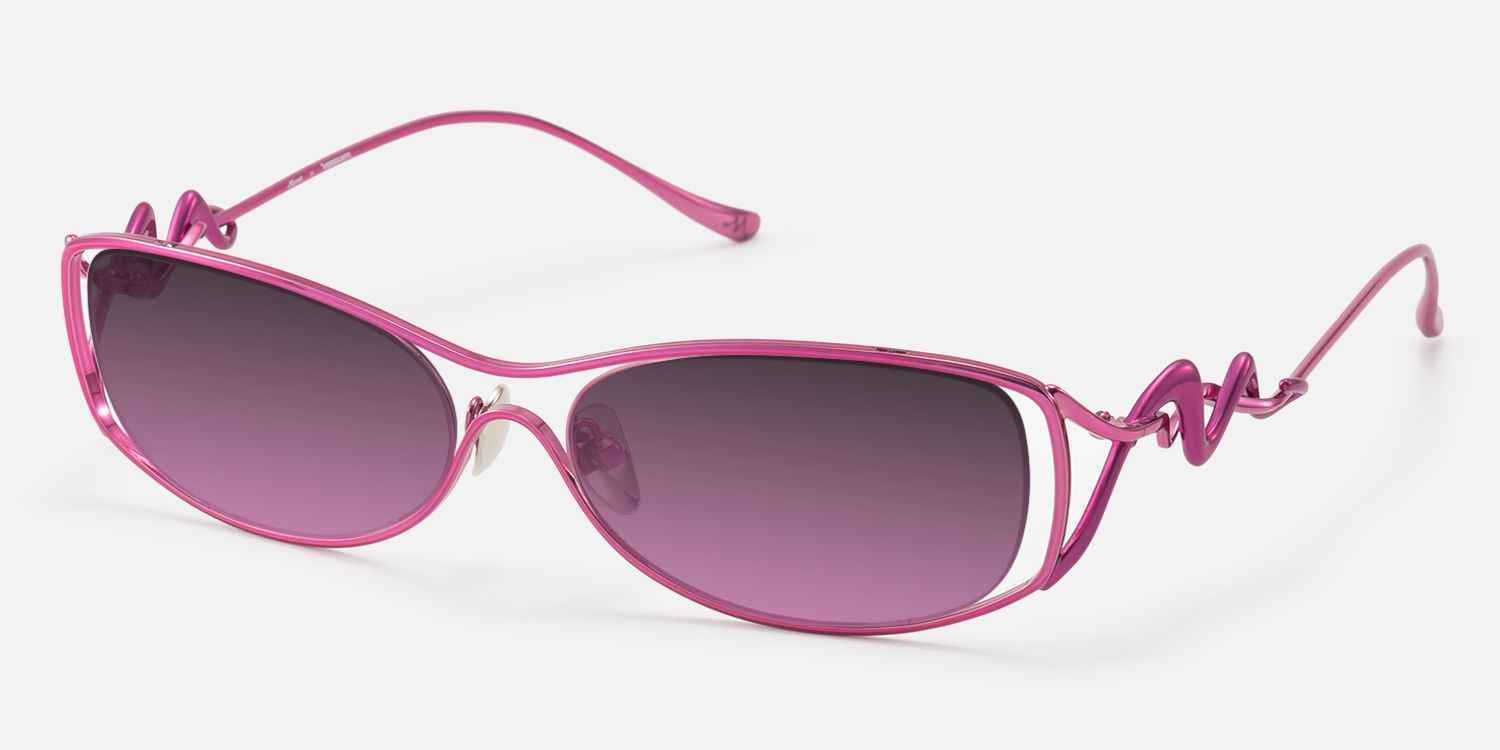 Okinawa - Wave Temple Purple Lens Pink Sunnies by Vooglam - Front View