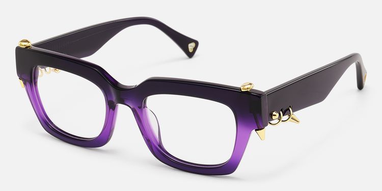 Sabrina - Clear Purple Rectangle Glasses with Spikes by Vooglam