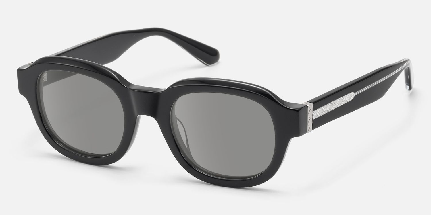 Eerie - Shiny Black Gray Tinted Diamond Sunnies by Vooglam - Front View