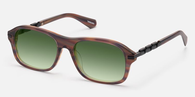 Albini - Red Brown Horn Green Tint Sunglasses by Vooglam