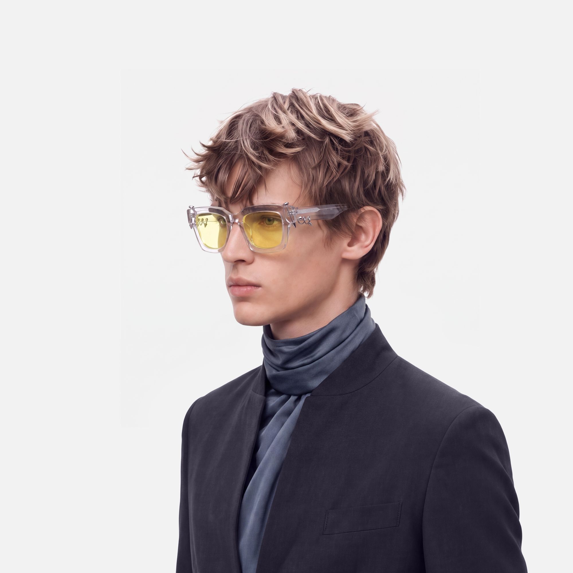 Sabrina - Clear Pierced Yellow Tint Sunglasses by Vooglam - Model Side Profile
