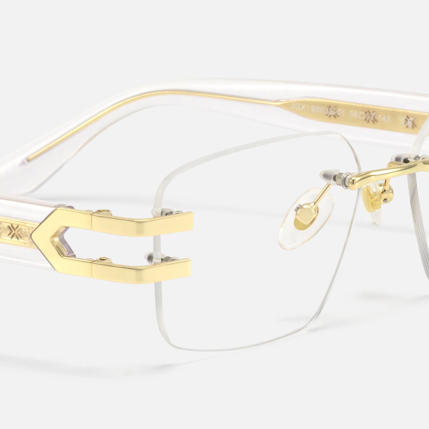 Aurum - Retro Gold Rimless Rectangle Eyeglasses by Vooglam - Design Details