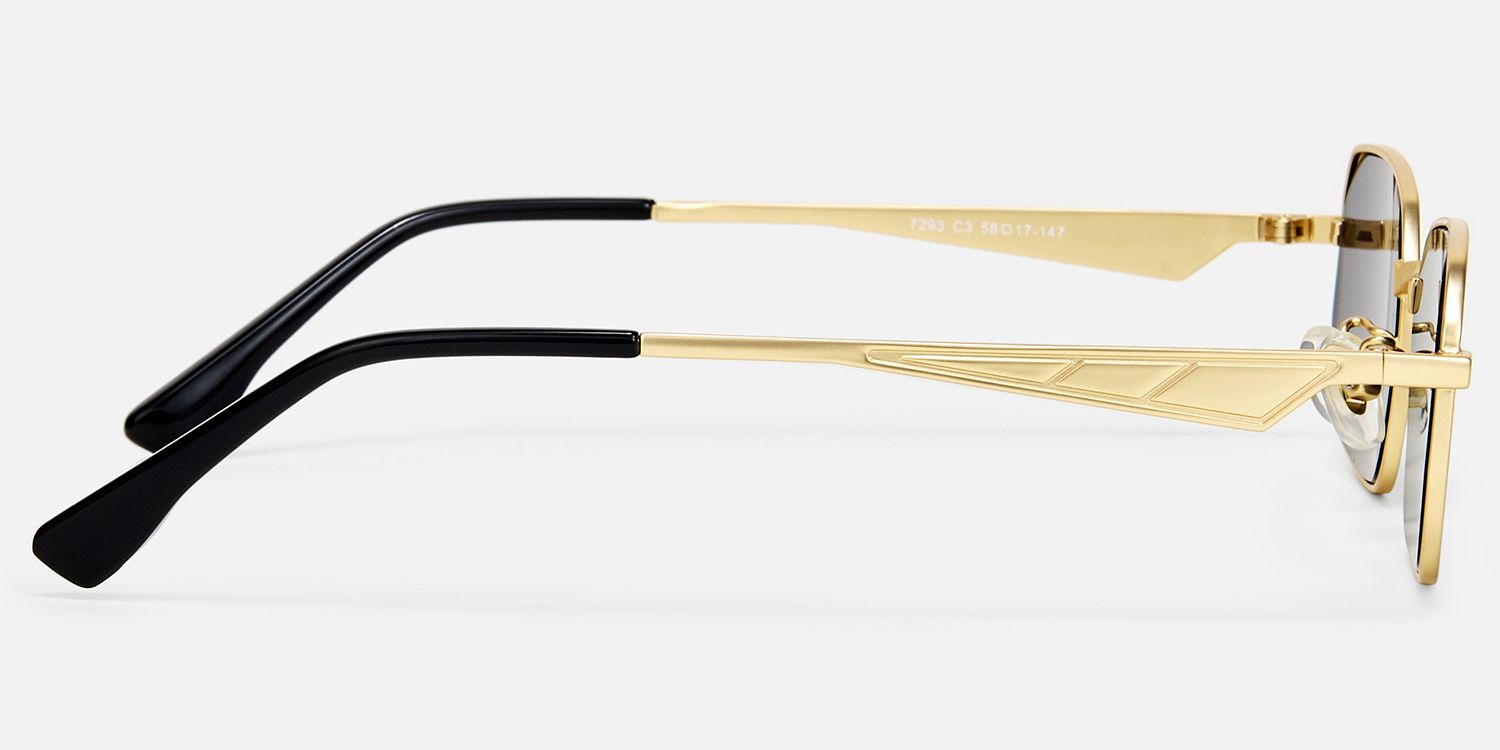 Aether - Thin Gold Narrow Rectangle Sunglasses by Vooglam - Side View
