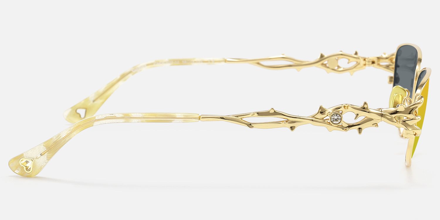 Spine - Gold Metal Thorn Deco Gradient Sunglasses by Vooglam - Side View