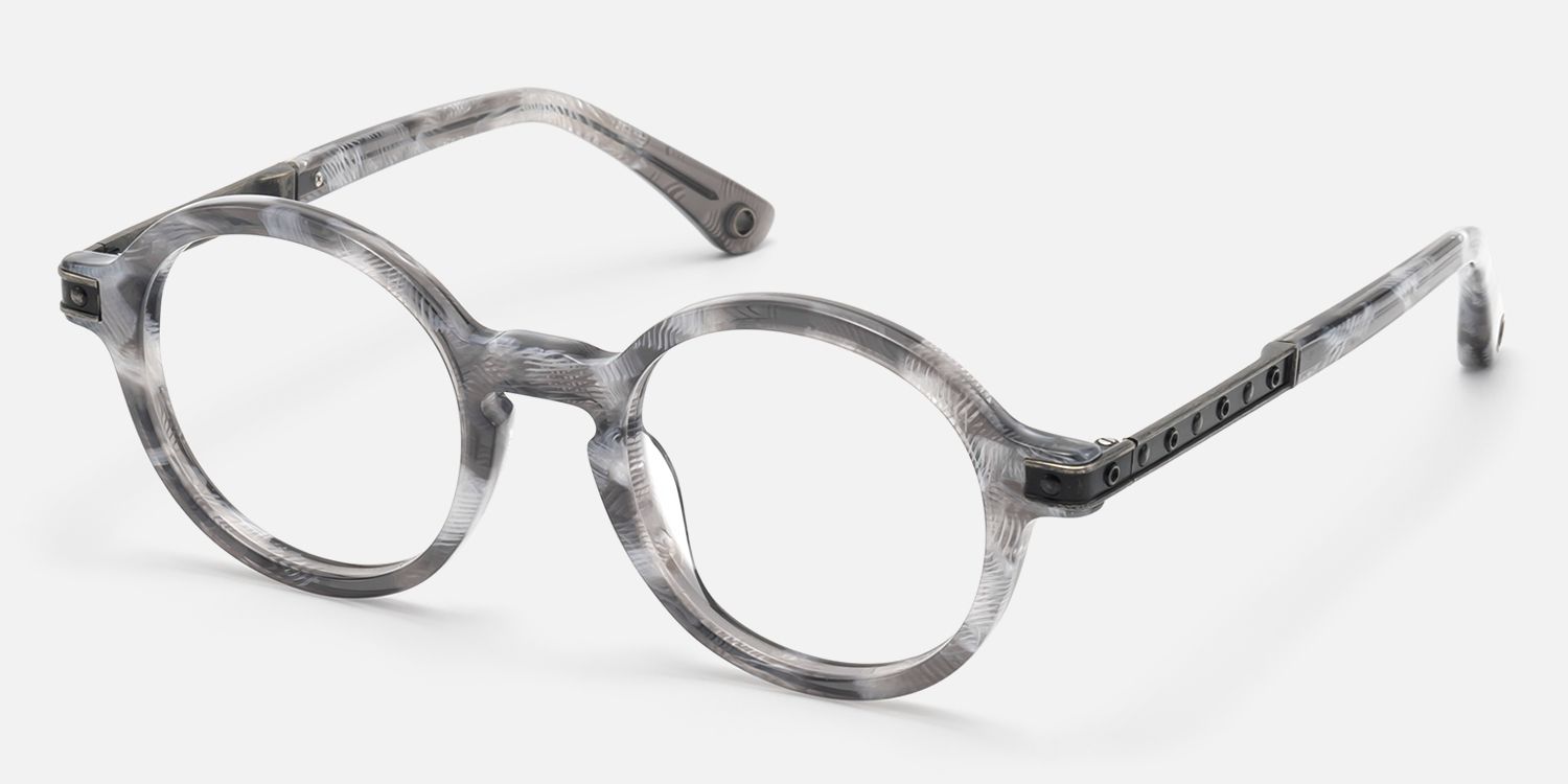 Lennon - Antique Silver Gray Pattern Circle Frame by Vooglam - Front View