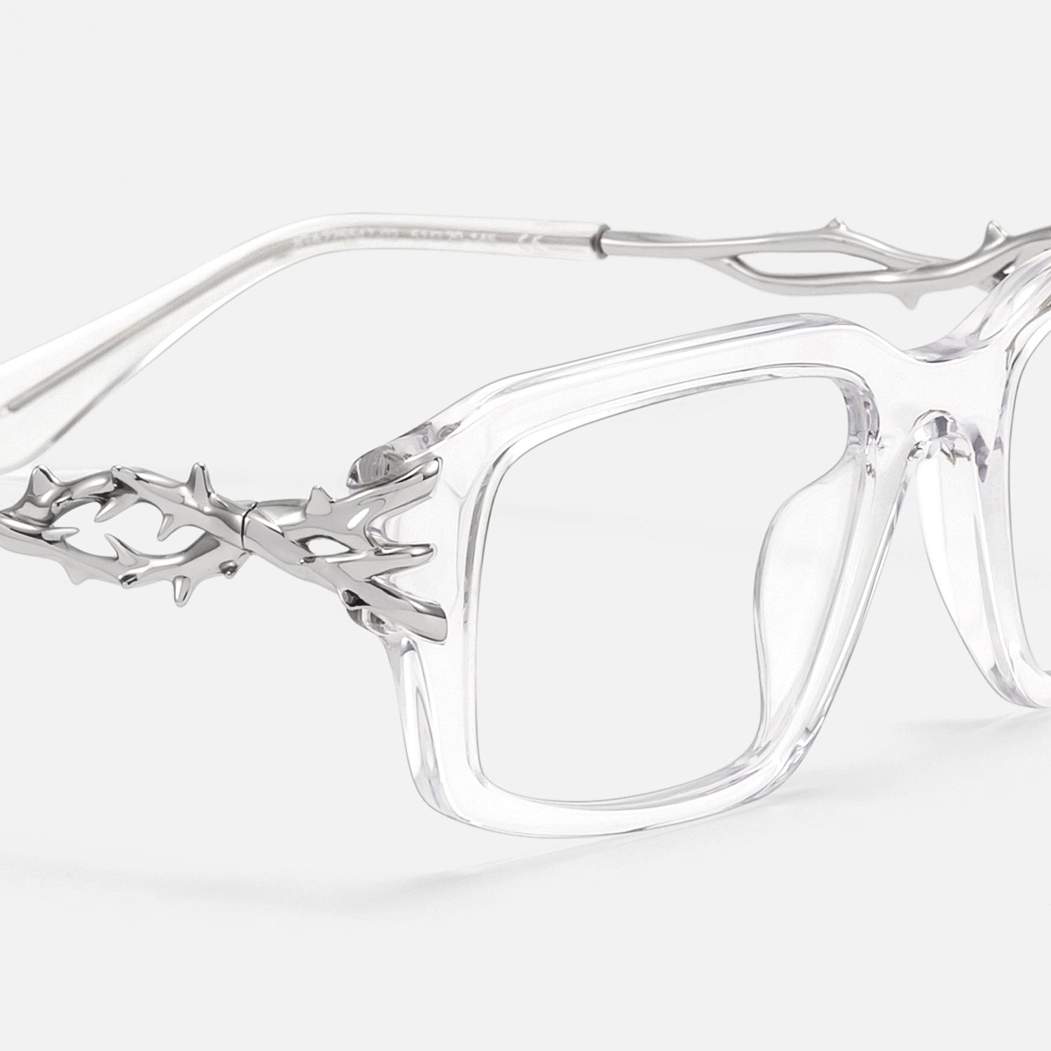 Vorpal - Clear Thorn Rectangle Silver Glasses by Vooglam - Design Details