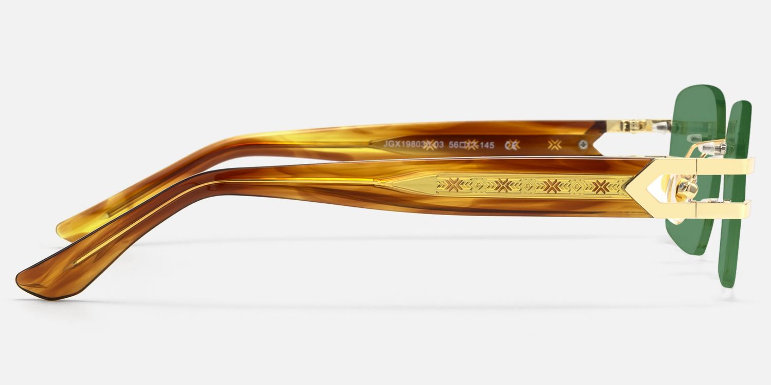 Aurum - Rimless Gold Tortoise Dark Green Shades by Vooglam - Side View
