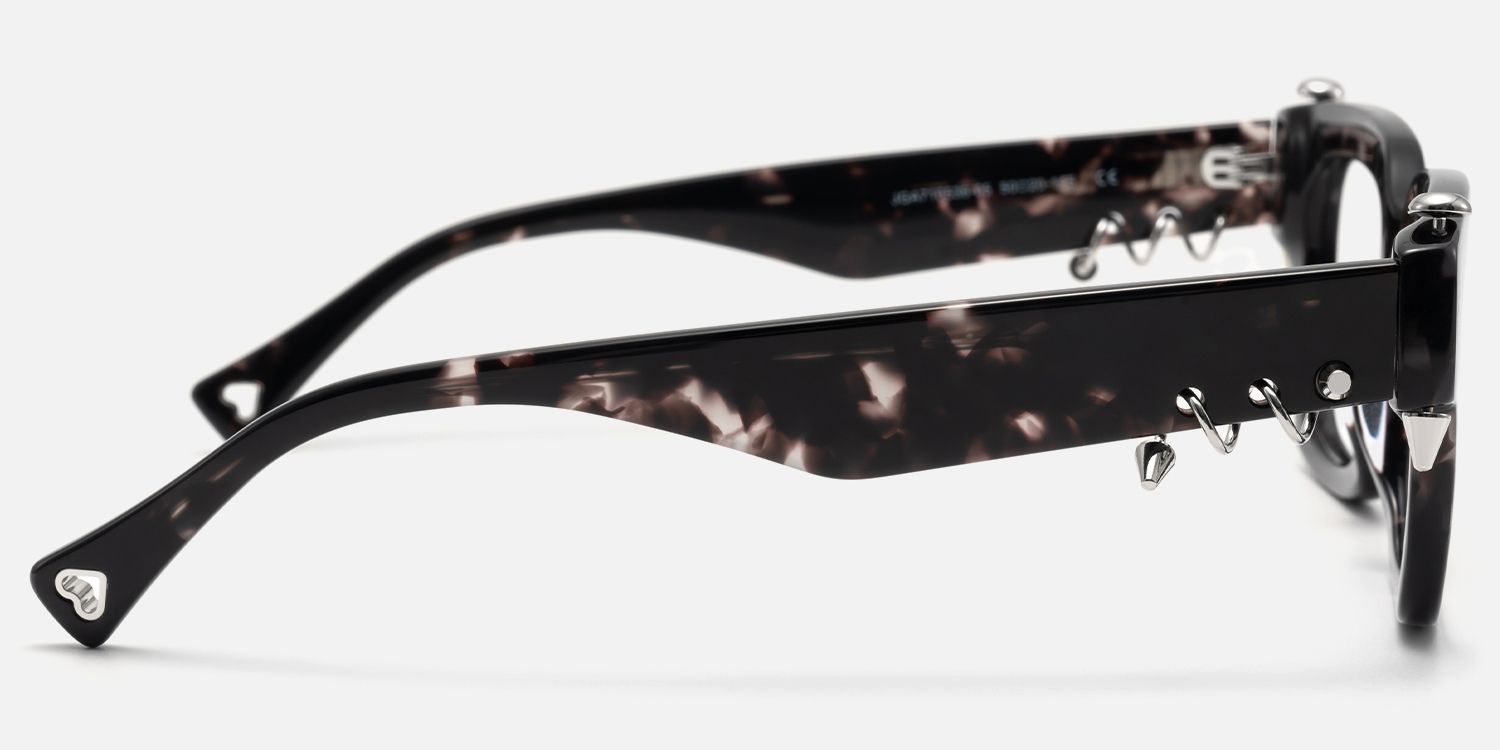 Sabrina - Black Pierced Tortoise Glasses by Vooglam - Side View
