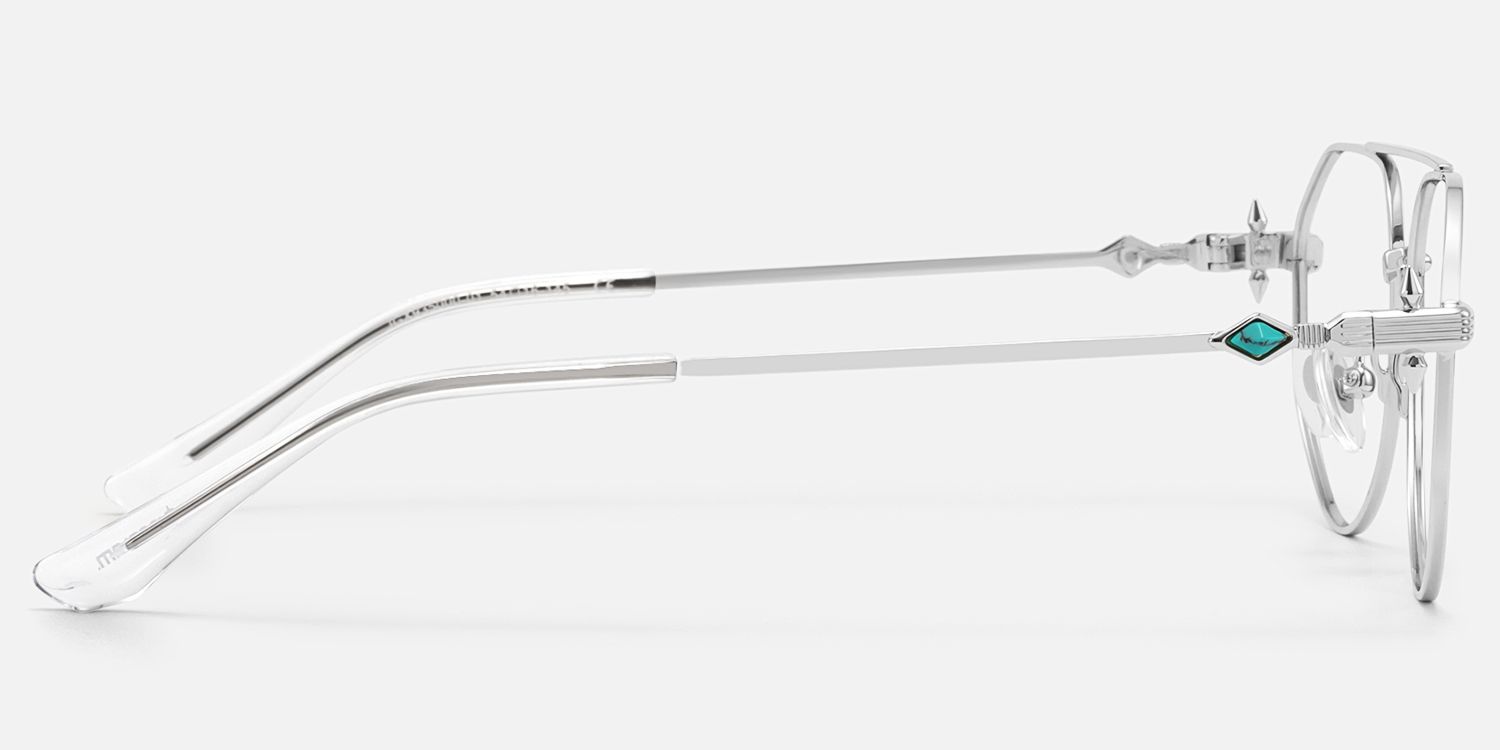 Aegis - Silver Thin Metal Aviator Glasses by Vooglam - Side View