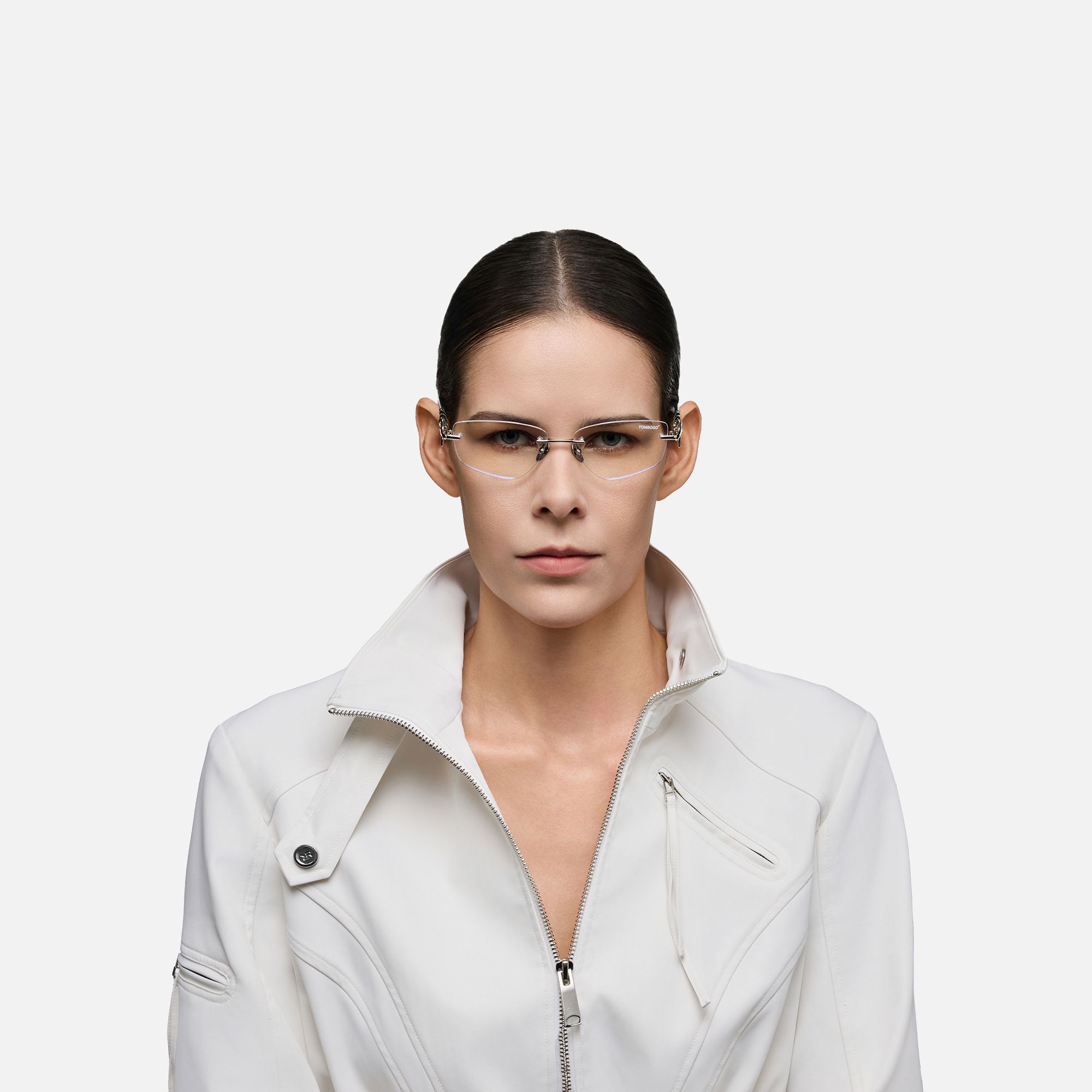 The Decoder - Silver Rimless DNA Glasses by Vooglam - On Model