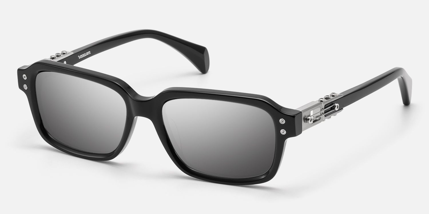 Anacortes - Mirrored Black Guitar Temple Shades by Vooglam - Front View
