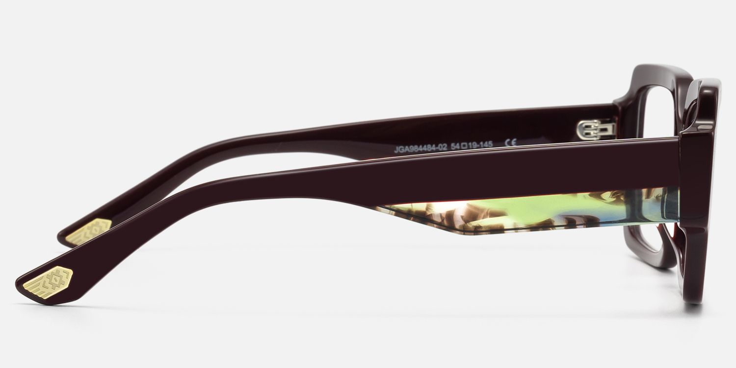 Axis - Large Burgundy Art Deco Glasses by Vooglam - Side View