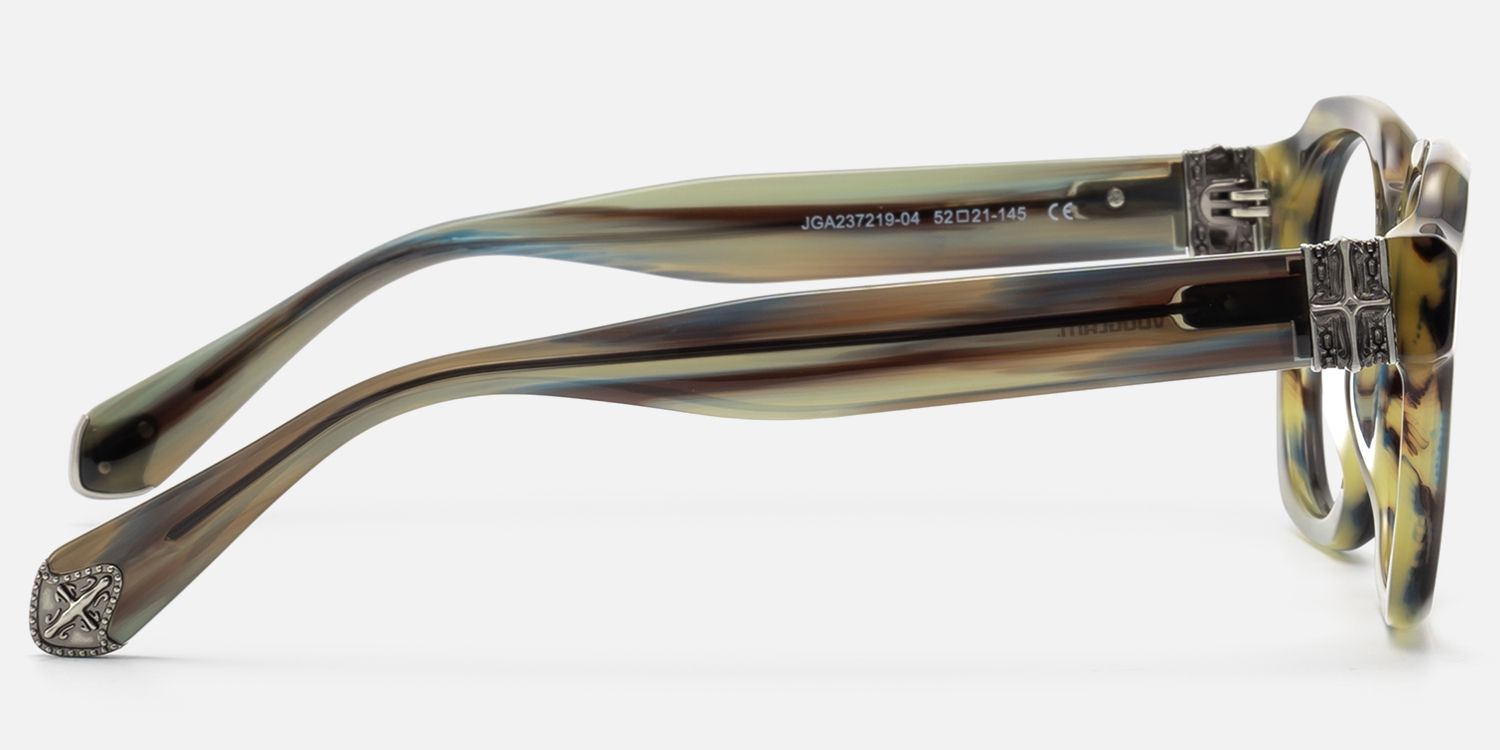 Vernon - Retro Olive Green Striped Eyeglasses by Vooglam - Side View
