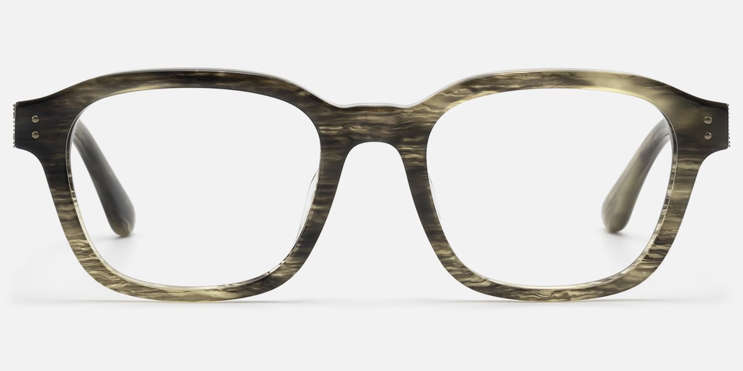 Rainier - Clear Brown Horn Rim Zipper Glasses by Vooglam - Angle View