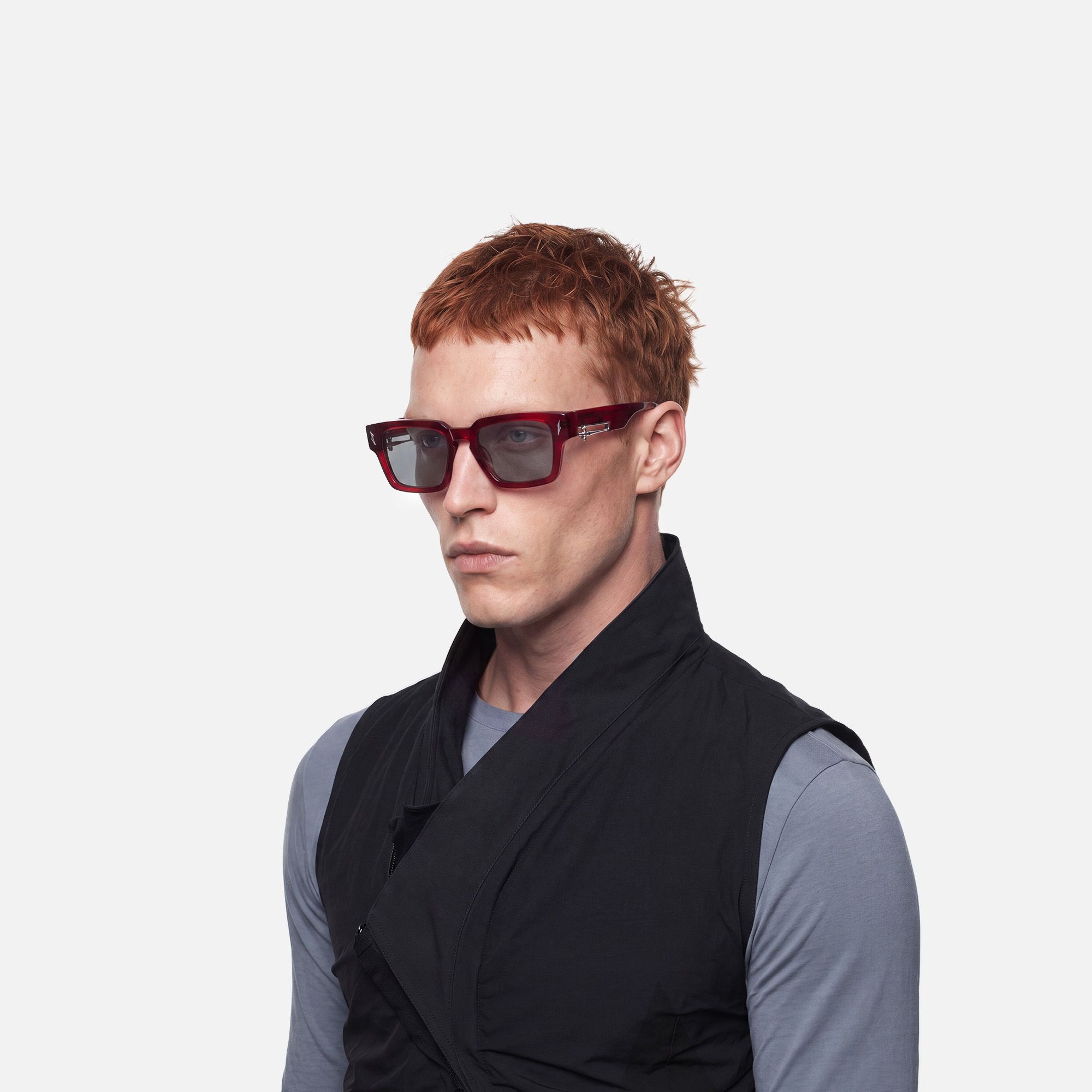 Stiletto - Red Sword Rectangle Sunglasses by Vooglam - Model Side Profile