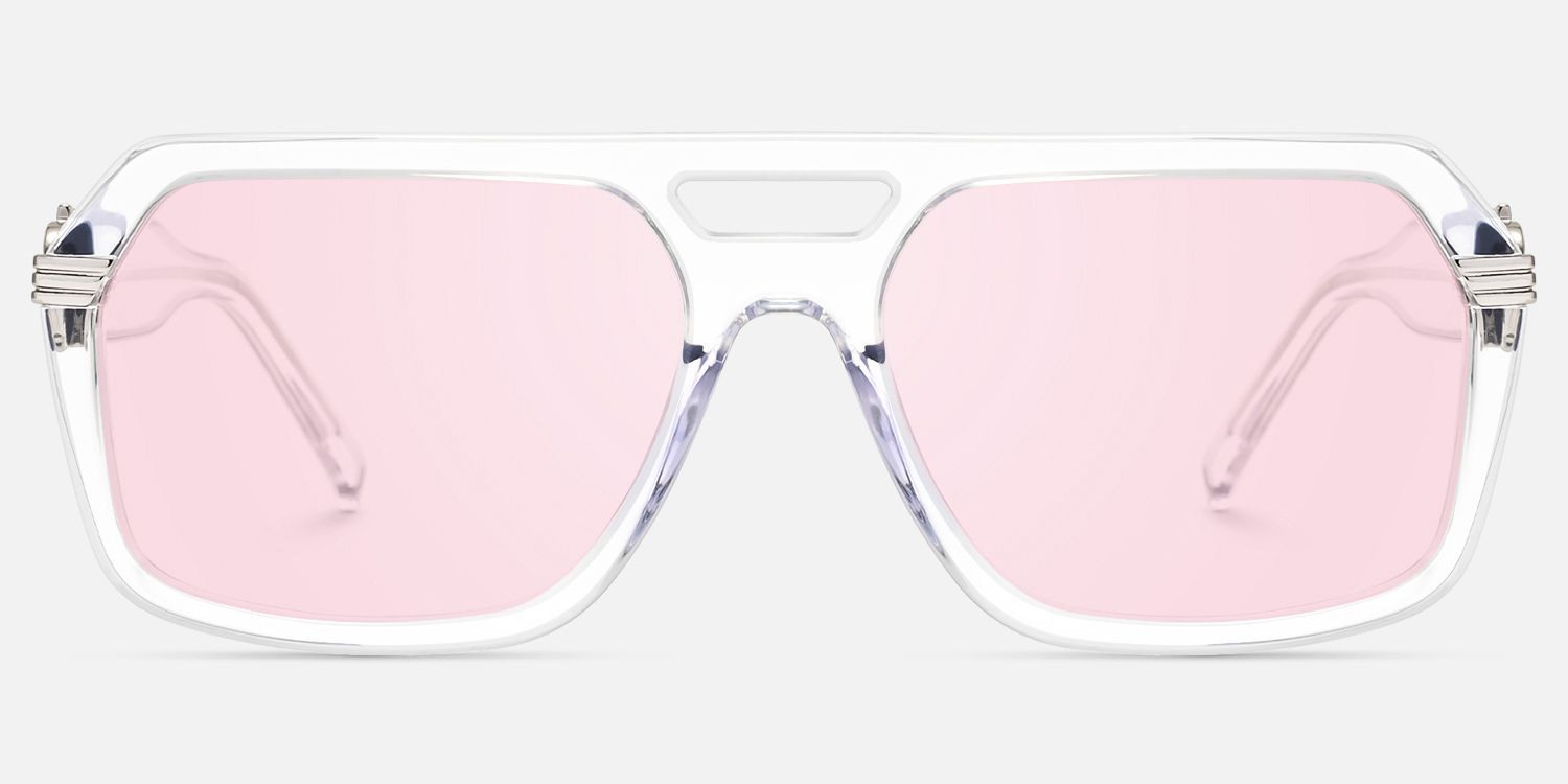 Maverick - Clear Frame Pink Lens Sunglasses by Vooglam - Angle View