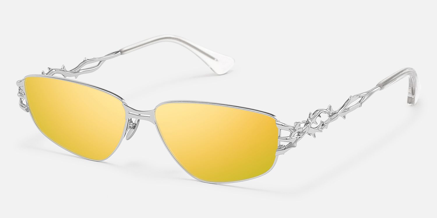 Spine - Silver Spine Deco Yellow Mirrored Shades by Vooglam - Front View