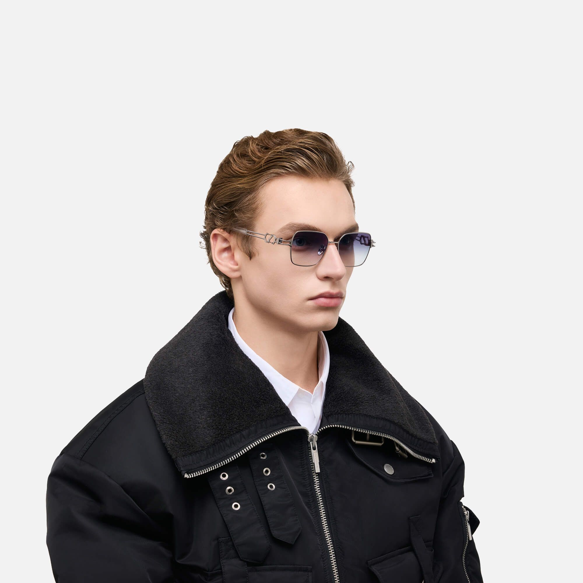 The Architect - Gunmetal Gradient Gray Sunglasses by Vooglam - Model Side Profile