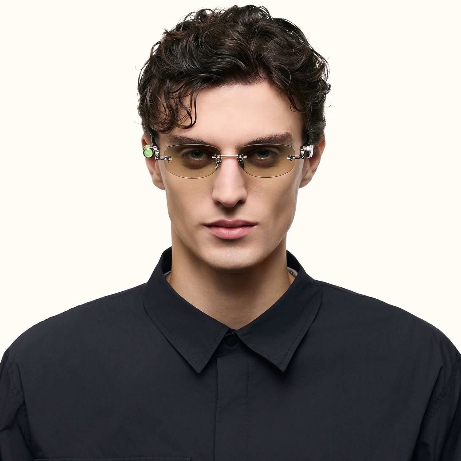 The Utilitarian - Rimless Yellow Tint Sunglasses by Vooglam - Lifestyle Look